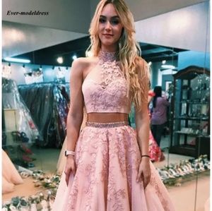 Charming Two Pieces Pink Prom Dresses